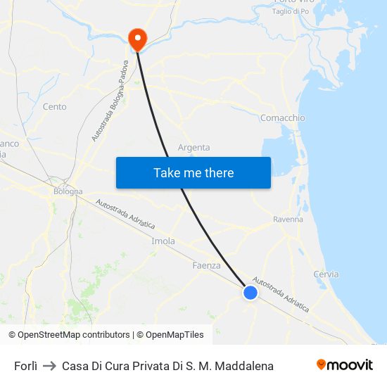 Forlì to Casa Di Cura Privata Di S. M. Maddalena map