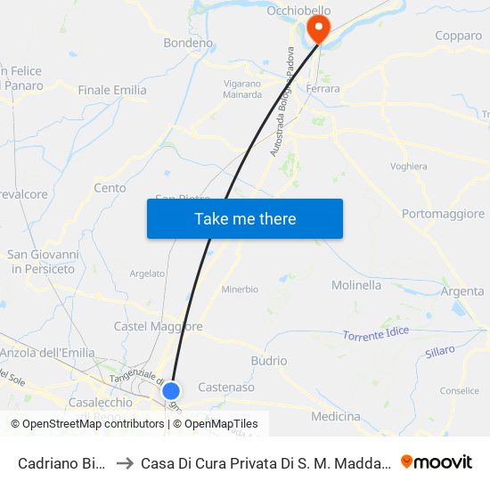 Cadriano Bivio to Casa Di Cura Privata Di S. M. Maddalena map