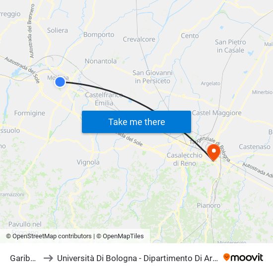 Garibaldi to Università Di Bologna - Dipartimento Di Arti Visive map