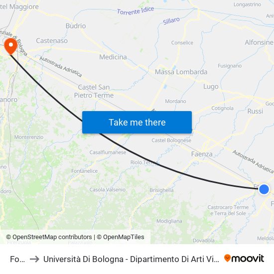 Forlì to Università Di Bologna - Dipartimento Di Arti Visive map