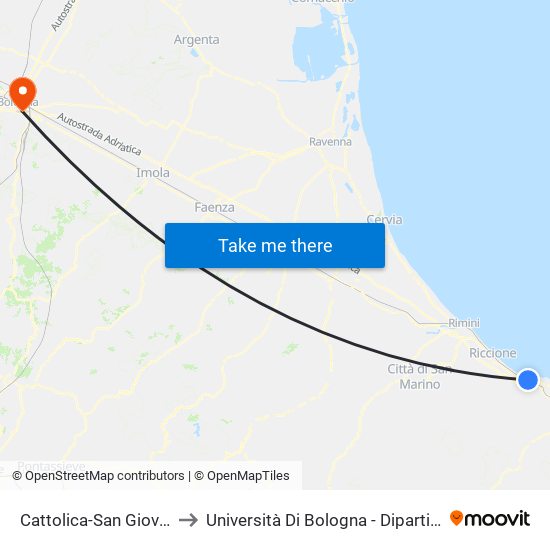 Cattolica-San Giovanni-Gabicce to Università Di Bologna - Dipartimento Di Arti Visive map