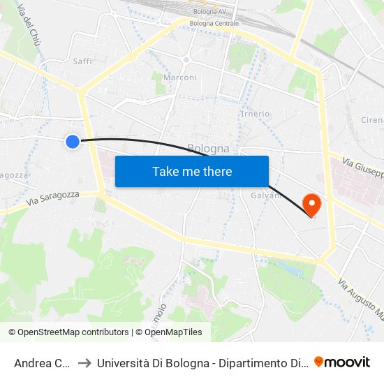 Andrea Costa to Università Di Bologna - Dipartimento Di Arti Visive map