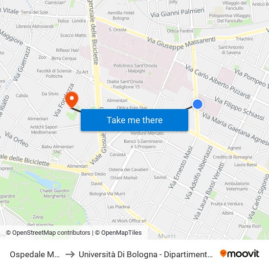 Ospedale Malpighi to Università Di Bologna - Dipartimento Di Arti Visive map