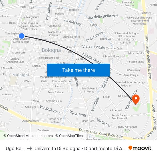 Ugo Bassi to Università Di Bologna - Dipartimento Di Arti Visive map