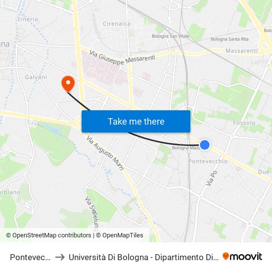 Pontevecchio to Università Di Bologna - Dipartimento Di Arti Visive map