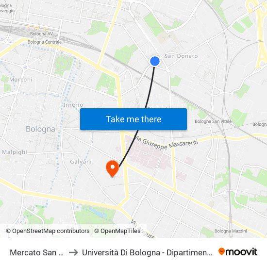 Mercato San Donato to Università Di Bologna - Dipartimento Di Arti Visive map