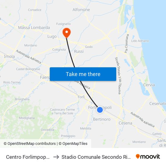 Centro Forlimpopoli to Stadio Comunale Secondo Ricci map