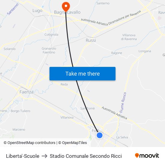 Liberta'-Scuole to Stadio Comunale Secondo Ricci map