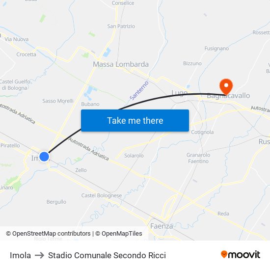 Imola to Stadio Comunale Secondo Ricci map