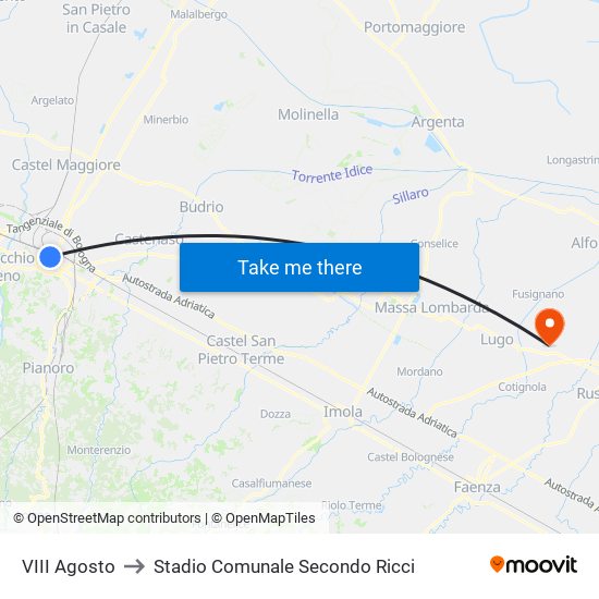 VIII Agosto to Stadio Comunale Secondo Ricci map