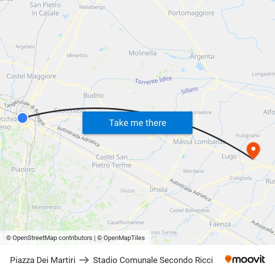Piazza Dei Martiri to Stadio Comunale Secondo Ricci map