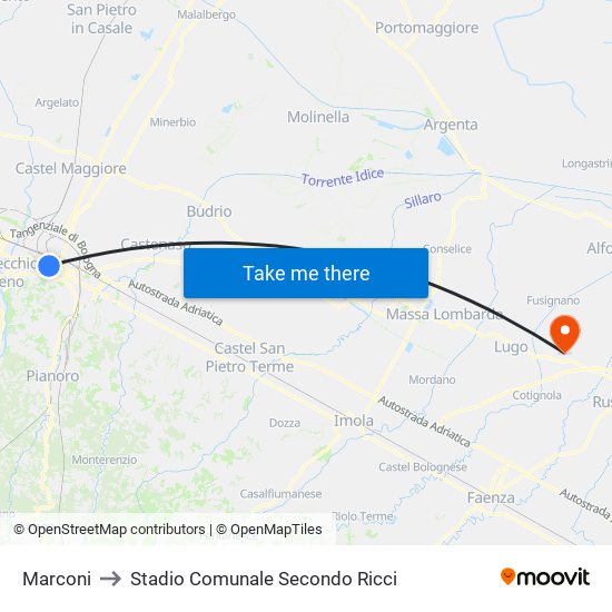 Marconi to Stadio Comunale Secondo Ricci map
