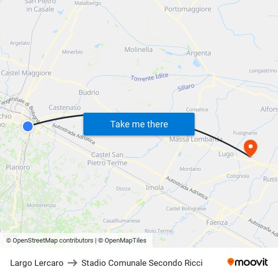 Largo Lercaro to Stadio Comunale Secondo Ricci map