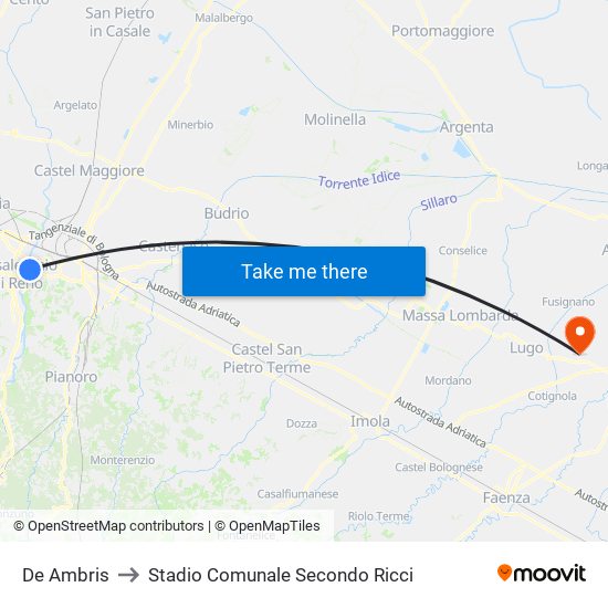 De Ambris to Stadio Comunale Secondo Ricci map