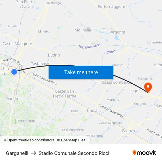 Garganelli to Stadio Comunale Secondo Ricci map