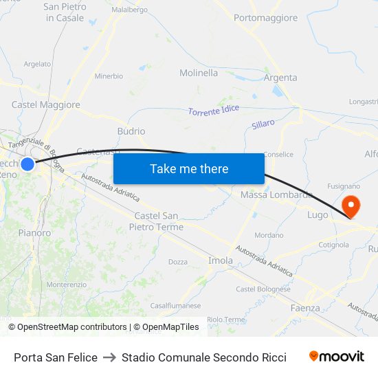Porta San Felice to Stadio Comunale Secondo Ricci map