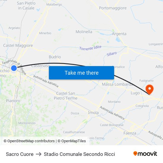 Sacro Cuore to Stadio Comunale Secondo Ricci map