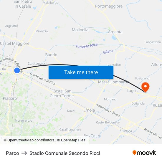 Parco to Stadio Comunale Secondo Ricci map