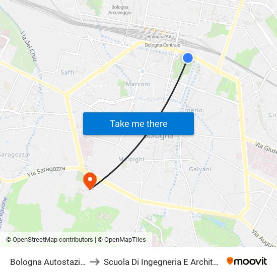 Bologna Autostazione to Scuola Di Ingegneria E Architettura map