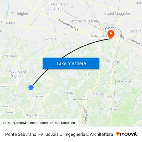 Ponte Saburano to Scuola Di Ingegneria E Architettura map