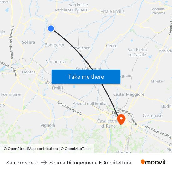 San Prospero to Scuola Di Ingegneria E Architettura map