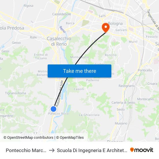 Pontecchio Marconi to Scuola Di Ingegneria E Architettura map