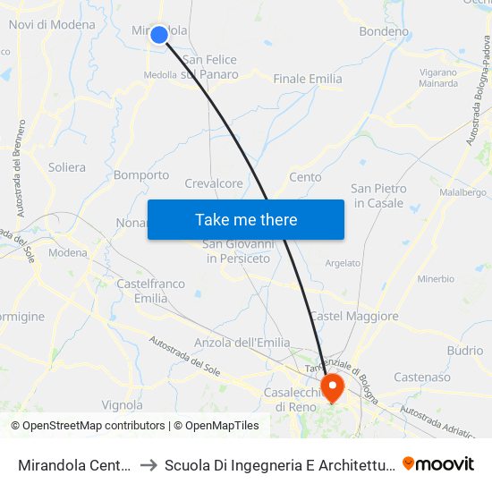 Mirandola Centro to Scuola Di Ingegneria E Architettura map