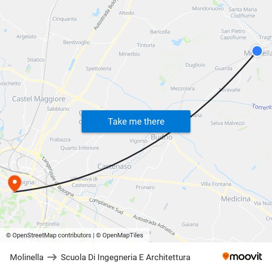 Molinella to Scuola Di Ingegneria E Architettura map