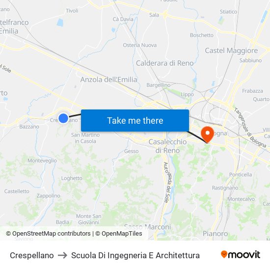 Crespellano to Scuola Di Ingegneria E Architettura map