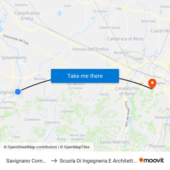 Savignano Comune to Scuola Di Ingegneria E Architettura map