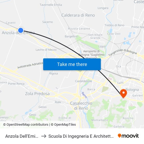 Anzola Dell'Emilia to Scuola Di Ingegneria E Architettura map