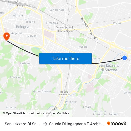 San Lazzaro Di Savena to Scuola Di Ingegneria E Architettura map