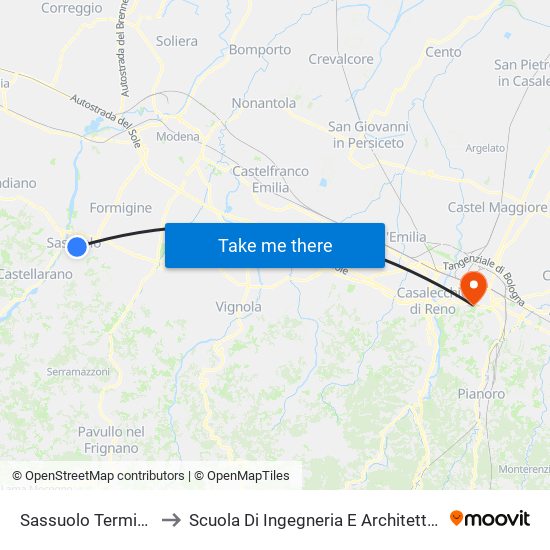 Sassuolo Terminal to Scuola Di Ingegneria E Architettura map