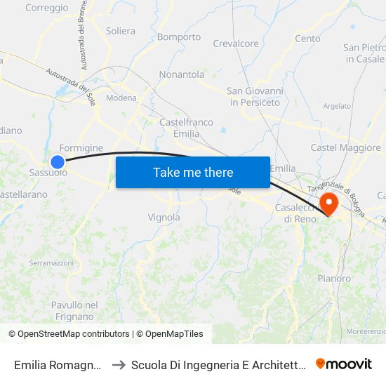 Emilia Romagna 1 to Scuola Di Ingegneria E Architettura map