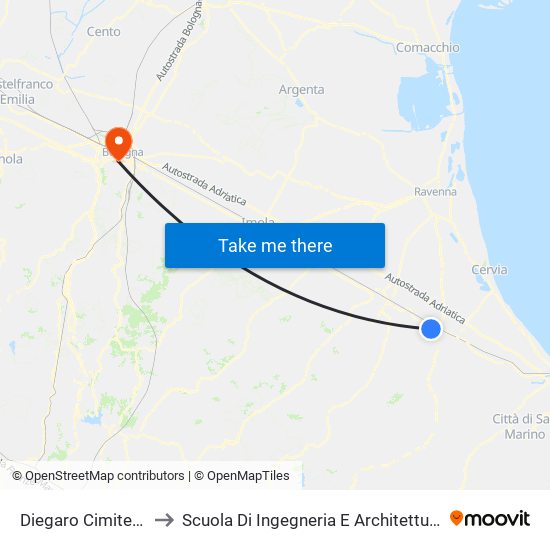 Diegaro Cimitero to Scuola Di Ingegneria E Architettura map
