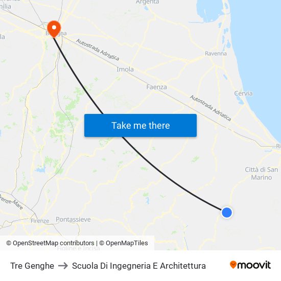 Tre Genghe to Scuola Di Ingegneria E Architettura map