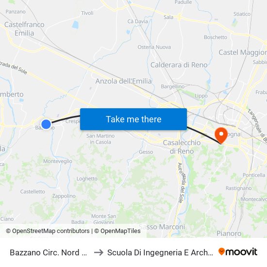 Bazzano Circ. Nord Pertini to Scuola Di Ingegneria E Architettura map