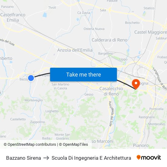 Bazzano Sirena to Scuola Di Ingegneria E Architettura map