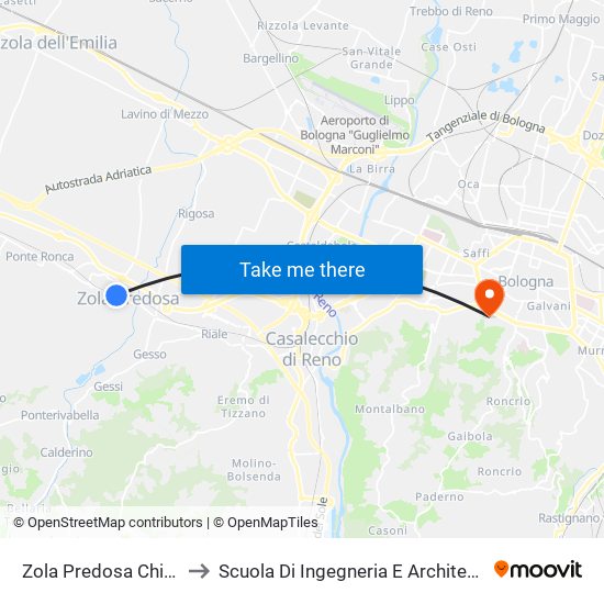 Zola Predosa Chiesa to Scuola Di Ingegneria E Architettura map