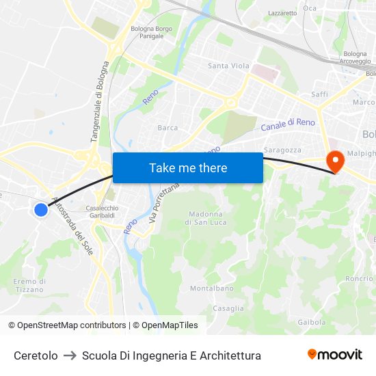 Ceretolo to Scuola Di Ingegneria E Architettura map