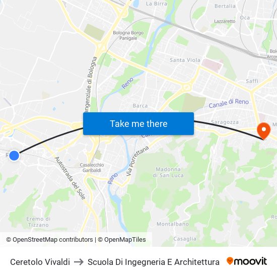 Ceretolo Vivaldi to Scuola Di Ingegneria E Architettura map
