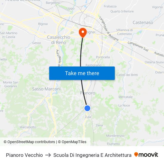 Pianoro Vecchio to Scuola Di Ingegneria E Architettura map