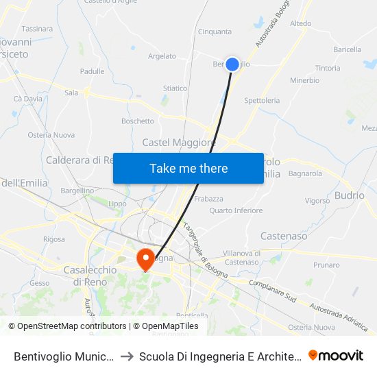 Bentivoglio Municipio to Scuola Di Ingegneria E Architettura map
