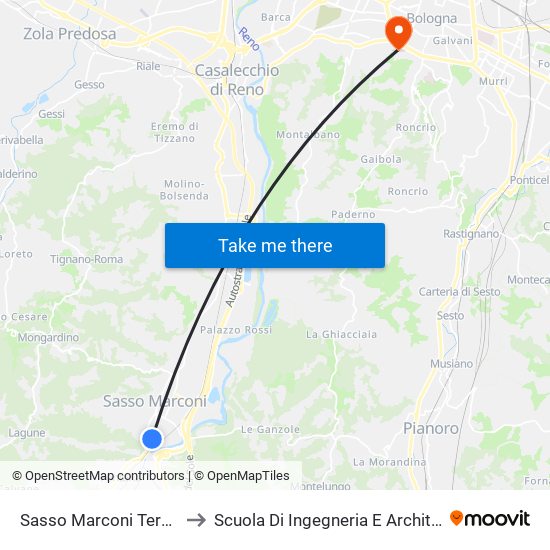 Sasso Marconi Terminal to Scuola Di Ingegneria E Architettura map