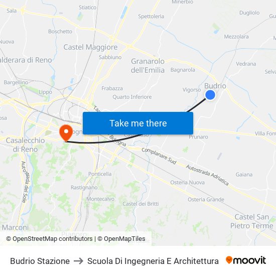 Budrio Stazione to Scuola Di Ingegneria E Architettura map