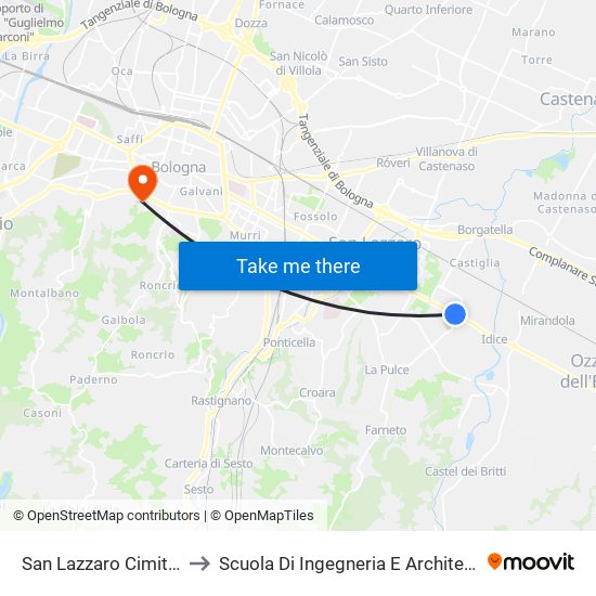 San Lazzaro Cimitero to Scuola Di Ingegneria E Architettura map