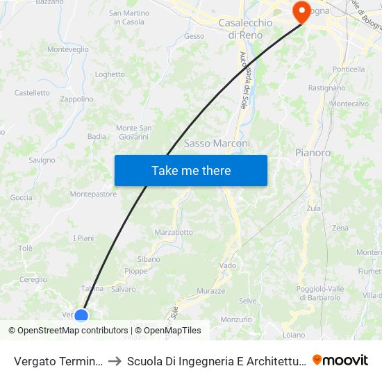 Vergato Terminal to Scuola Di Ingegneria E Architettura map