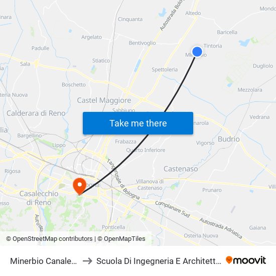 Minerbio Canaletto to Scuola Di Ingegneria E Architettura map