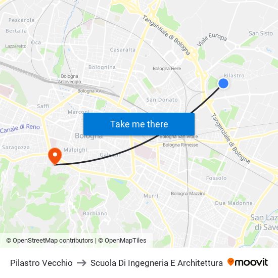 Pilastro Vecchio to Scuola Di Ingegneria E Architettura map