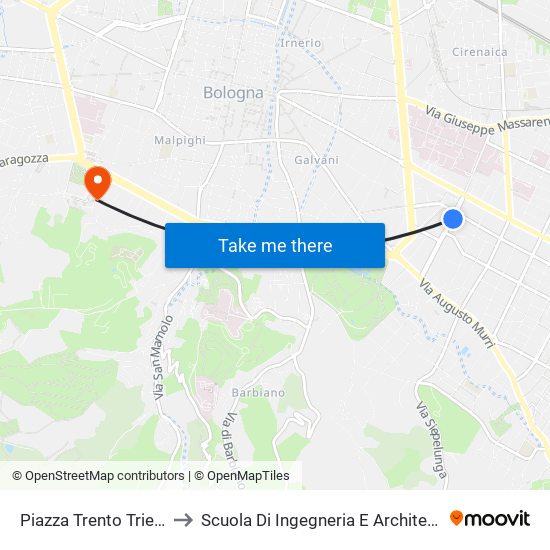 Piazza Trento Trieste to Scuola Di Ingegneria E Architettura map